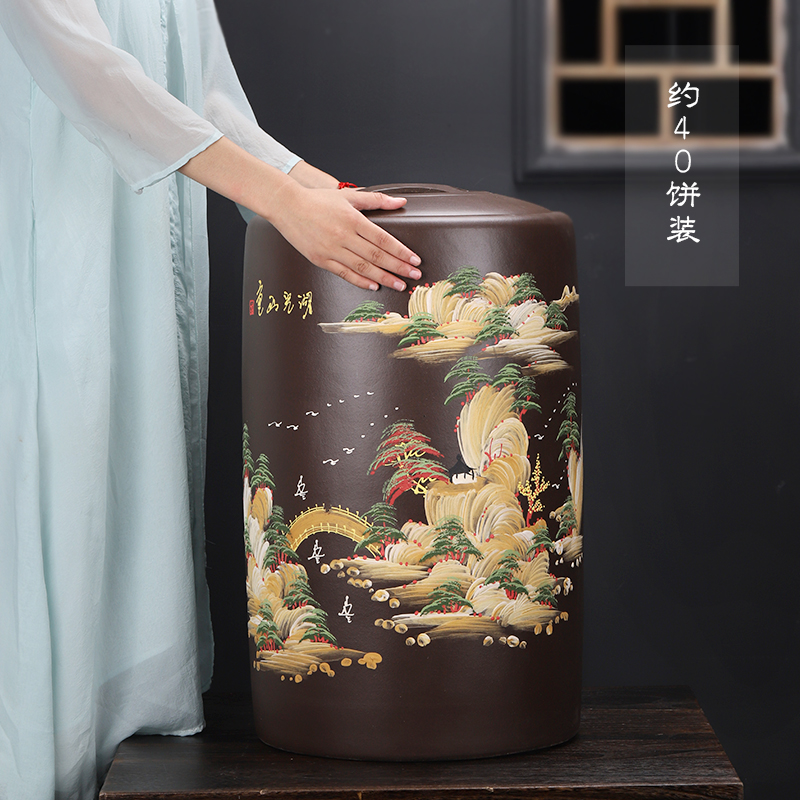 Yixing purple sand tea pot super - large code manually seal pot wake puer tea cake storage cylinder ceramic POTS stored the bucket