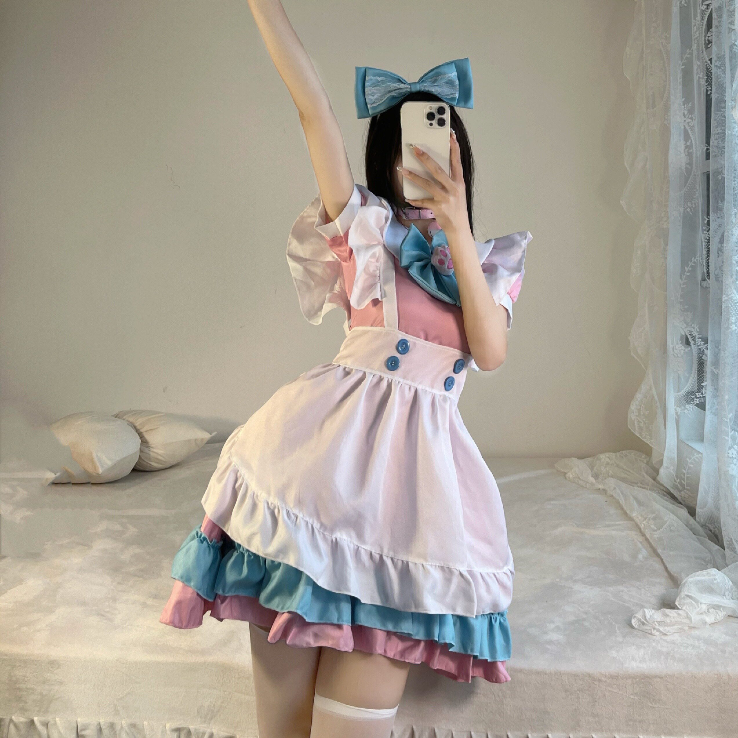 Women Maid Dress Apron Cosplay Anime Pink And Blue Lolita Kawaii Cosplay  Costume | eBay