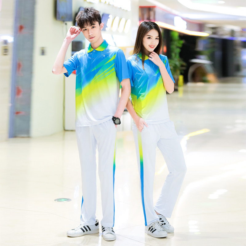 Spring and summer short-sleeved air volleyball suit Men's and women's tug-of-war radio gymnastics sportswear suit Gateball tennis walking game suit