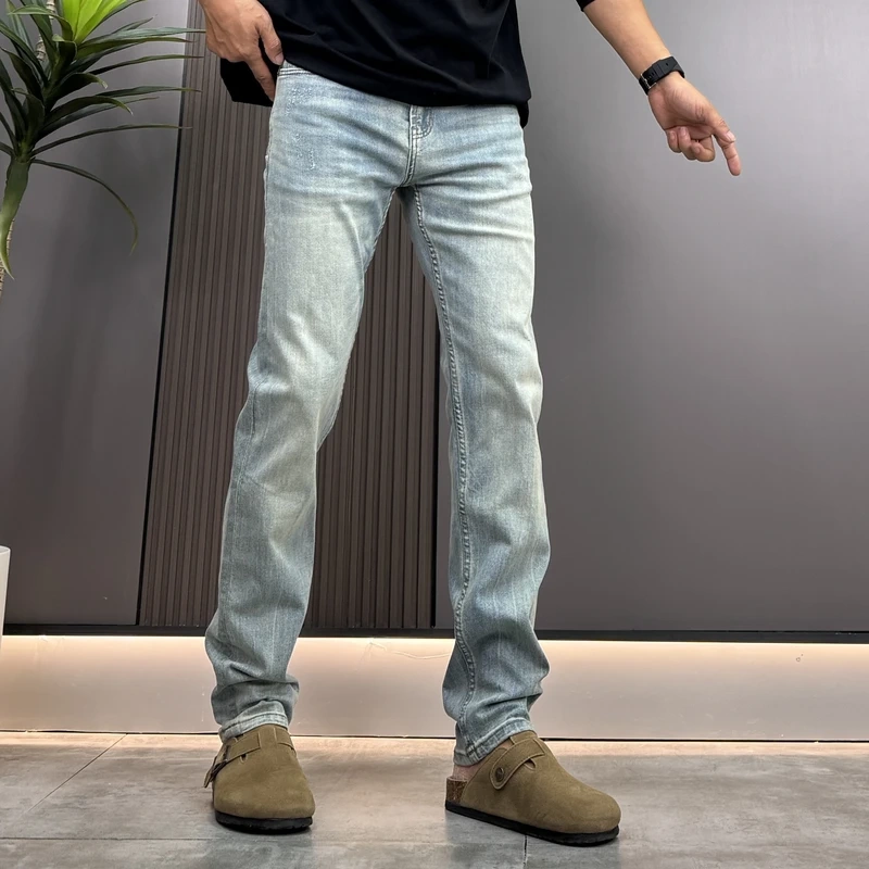 2025 Spring and Autumn Simple Washed Slim Straight Men's Jeans Trendy Fashion Versatile European and American Style Jeans