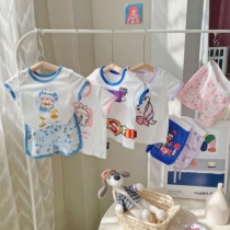 Childrens home conserved male and female baby Summer breathing cotton A pure cotton cartoon eco-friendly printed breathable short sleeve suit