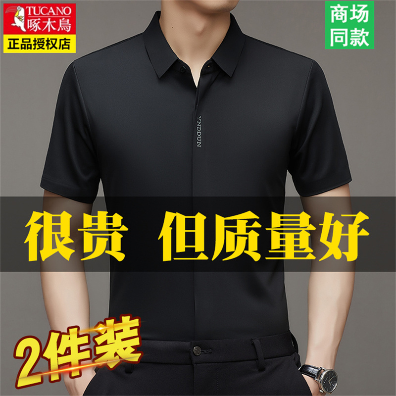 Woodpecker Summer Men's Short-Sleeved Shirt, Thin, Seamless, Half-Sleeved, High-End Casual Elastic Anti-Wrinkle Ice Silk Shirt for Men Woodpecker Summer Men's Short-Sleeved Shirt, Thin, Seamless, Half-Sleeved, High-End Casual Elastic Anti-Wrinkle Ice Silk Shirt for Men