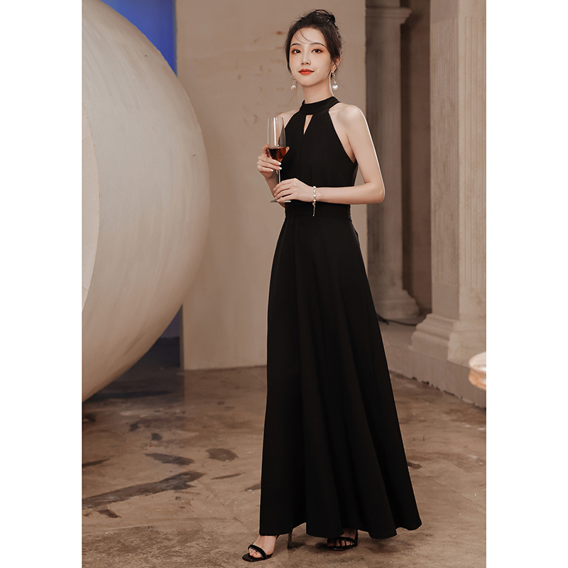 Black Evening Dress for Women 2026 New Style High-End Halter Neck Long Dress for Hostess, Talent Show, Niche Banquet, Coming-Of-Age Ceremony