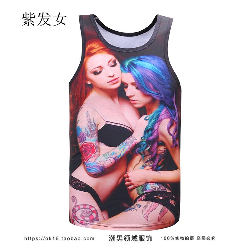 Mùa hè nam 3D Khỉ giả mạo cá tính In Tide Thanh niên Hàn Quốc Slim Đan Vest Áo không tay áo lót nam sát nách