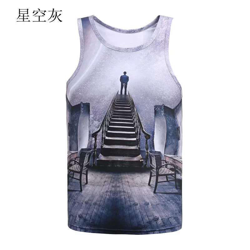 Mùa hè nam 3D Khỉ giả mạo cá tính In Tide Thanh niên Hàn Quốc Slim Đan Vest Áo không tay
