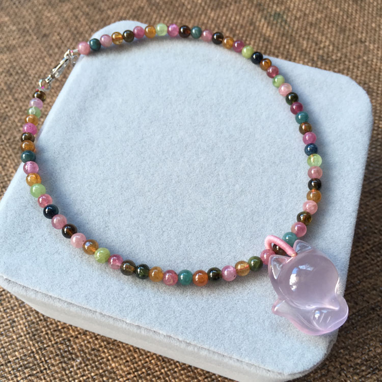 Khai trương sao tự nhiên pha lê cáo vòng chân tourmaline S925 phụ kiện lừa hoa đào cạnh nữ trang sức pha lê lắc chân nữ đẹp