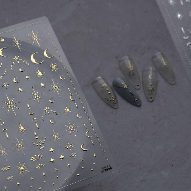 Star and Moon Gold Foil Nail Art Stickers, DIY Decoration Materials, Small Pattern Decorations for Phones, Ipads, and Computers