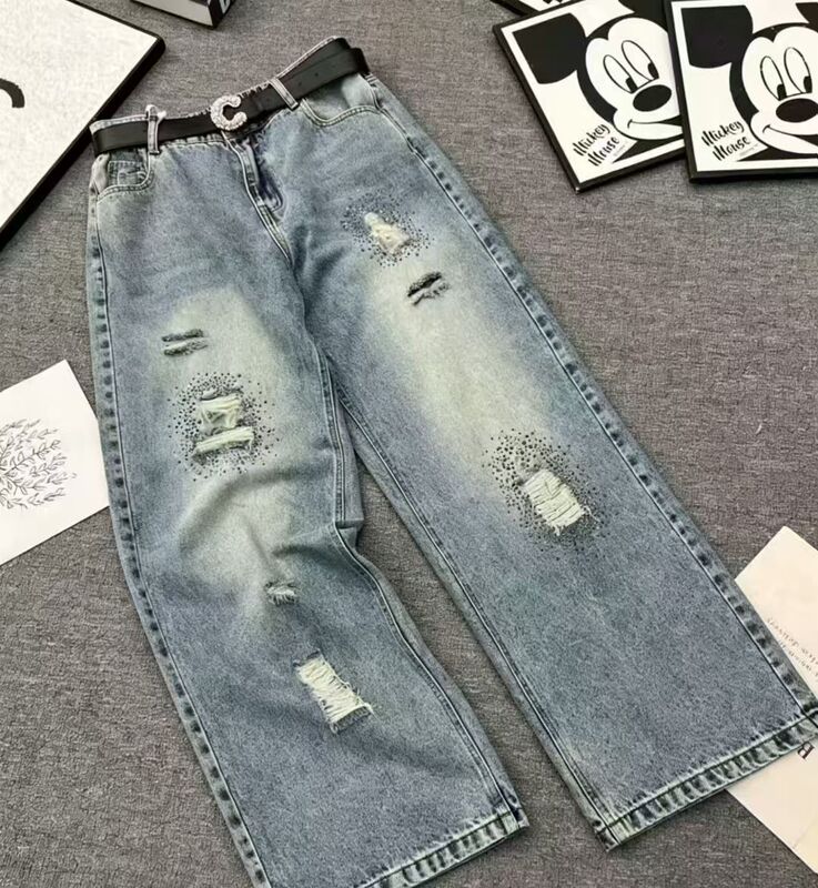 【4.22 Hui Jie Plus Size Women's Clothing】2026 New Heavy Embellished Denim Pants Bne9209-