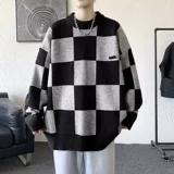 Шахматы, брендовый демисезонный свитер, трикотажный кардиган с круглым воротником, шерстяная куртка, оверсайз