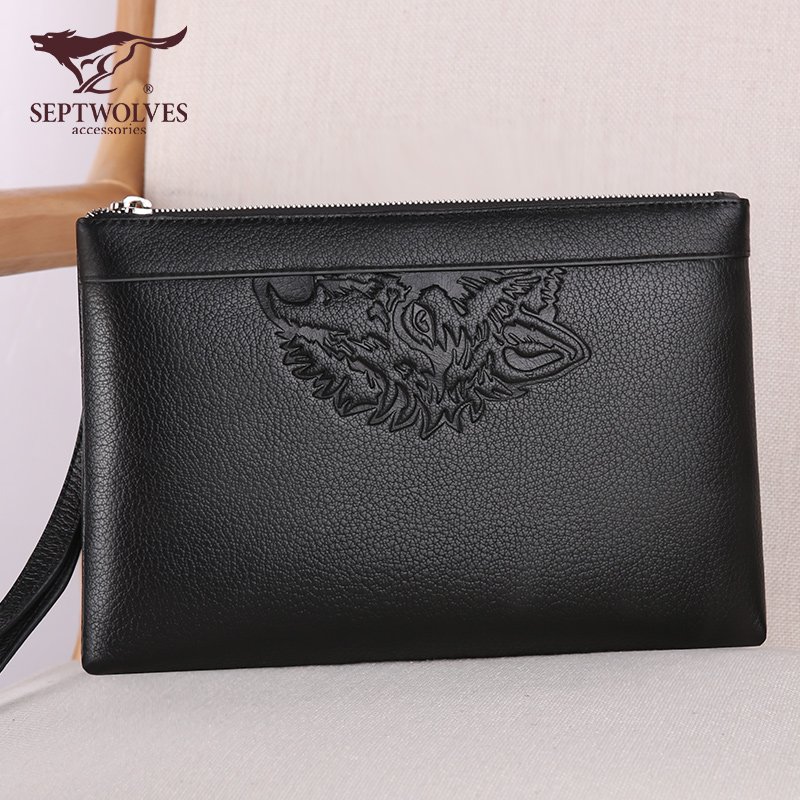 Seven wolf men handbag leather handbag male bag large capacity hand grab bag casual bull leather envelope bag