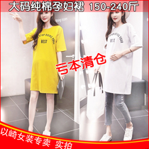 Large size pregnant women nydress summer thin 200kg cotton pajamas loose fat mm fattening dress medium length