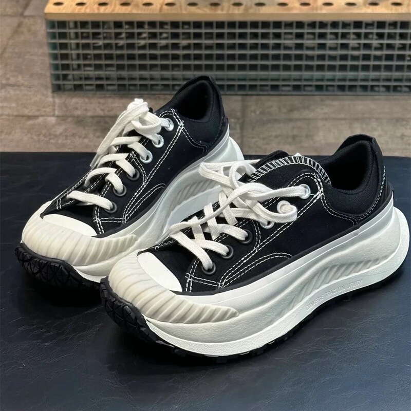 At-Cx College Style Platform Thick-Soled Height-Increasing Retro Black and White Japanese High-Top Classic Canvas Shoes for Men and Women Biscuit Shoes