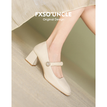 FXSO Square Alley Mary Rare Women Shoes 2022 Spring New Style Square Head Retro High School Heel Light Stomp Shoes