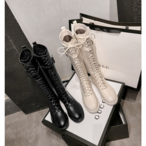 Boots womens 2021 new autumn net red lace-up high tube knee-high boots Martin boots knight boots