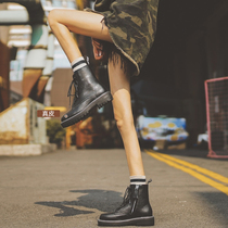 Leather booties womens 2021 new autumn and summer British style all-match net red with the same black handsome Martin boots women