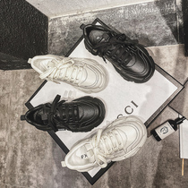 Leather daddy shoes womens 2021 new autumn and summer casual all-match super fire foot small thick-soled sneakers ins tide