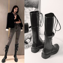 FXSO square lane Martin boots 2021 new autumn net red long boots female knight boots but the knee is thin long boots