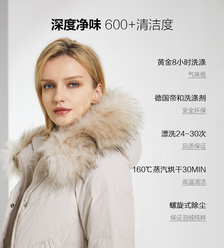波司登 女士90%600蓬 加厚中长款 大貉子毛领羽绒服 图6