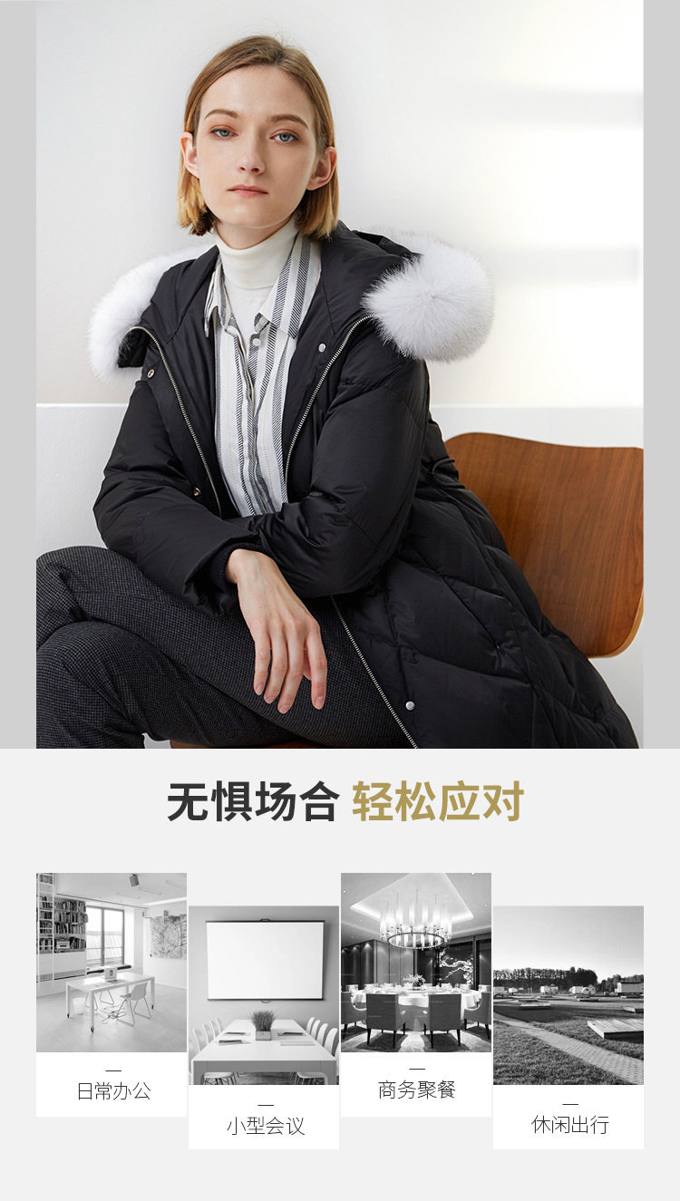 波司登 女士狐狸毛领 收腰长款羽绒服 600蓬90鹅绒 图2