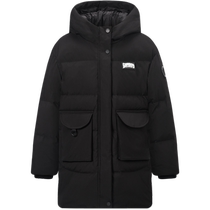 Bosideng childrens down jacket boys winter mid-length O-shaped fashionable and stylish printed hooded down jacket thick