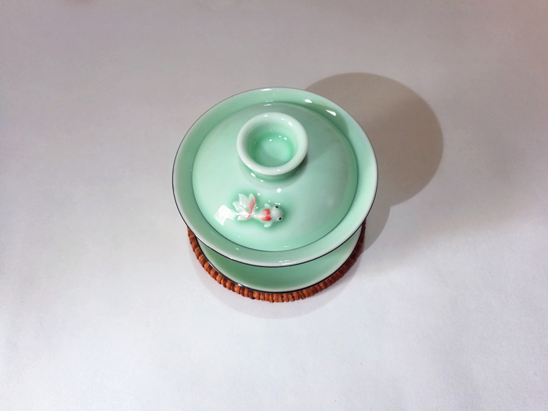 Celadon dày lên bao gồm bát trà Kung Fu vẽ tay sen mực ba tài năng bao gồm bát lớn bát trà tôn trọng chuẩn bị trà - Trà sứ bình pha trà lock&lock