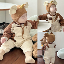 Baby Clothes Autumn Clothing Back Strap Pants Suit Baby Fall Cute Super Cute 100 hitch Cartoon Out Casual Pants Vee Clothing