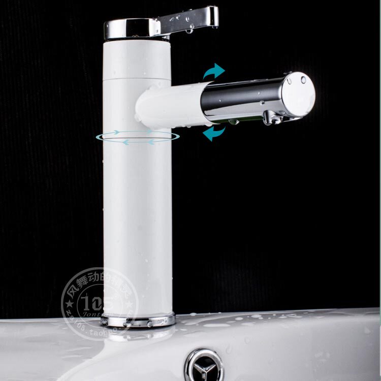 Double rotary tap lengthened home dressing room hot and cold face basin tap white black champagne gold delivery tube