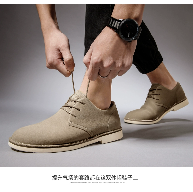 Camel nam giới công cụ da nubuck đơn giày phong cách Anh thương mại giản dị giày da tất cả các kết hợp hợp thời trang giày thấp đầu ren-up giày khai thác - Giày thấp