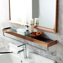 Rose gold stainless steel mirror front shelf Single-layer glass wall bathroom sink toilet storage rack perforated