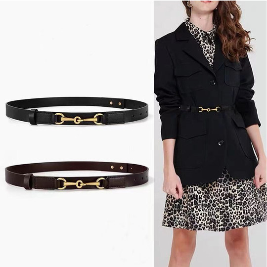 Genuine leather versatile women's thin belt decorated coat girdle with skirt suit jacket waist chain denim ins style belt