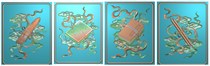 Qin chess calligraphy and painting door panel square board carved picture four treasures of the study back relief picture writing desk piano chess calligraphy and painting small square board