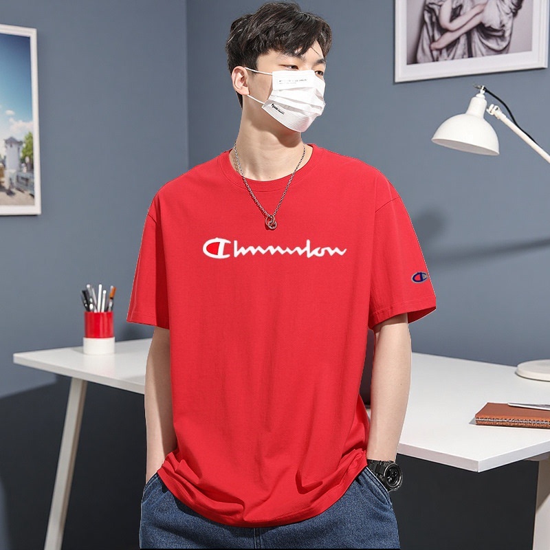 Polar Champion Zodiac Year Red Crew Neck Pure Cotton Short Sleeve T-Shirt for Men, Summer Loose Casual Festive Base Shirt Top