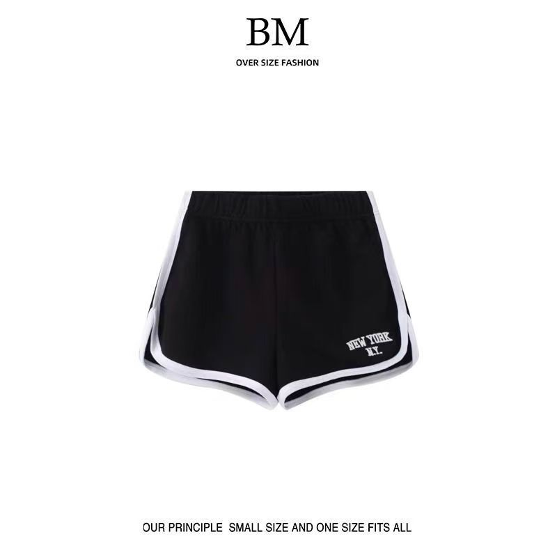 Summer Pure Cotton Letter Embroidered Sports Shorts for Women, Loose Casual Home Three-Quarter Shorts, High-Waisted, Slimming, Hip-Hugging