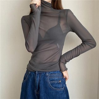 Slim-fitting thin chiffon shirt with fungus edge gauze for women