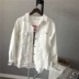 2019 xuân hè mới áo khoác denim trắng tinh khiết Phiên bản Hàn Quốc của đoạn ngắn tự tu luyện ve áo thủy triều quần jean giản dị - Cao bồi Cao bồi