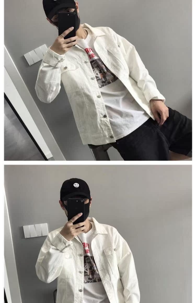 2019 xuân hè mới áo khoác denim trắng tinh khiết Phiên bản Hàn Quốc của đoạn ngắn tự tu luyện ve áo thủy triều quần jean giản dị - Cao bồi quần sooc nam