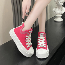 High top Little White Shoes for Women 2024 New Summer Super Fire Canvas Shoes Versatile Women's Shoes Breathable Thick Sole Casual Board Shoes