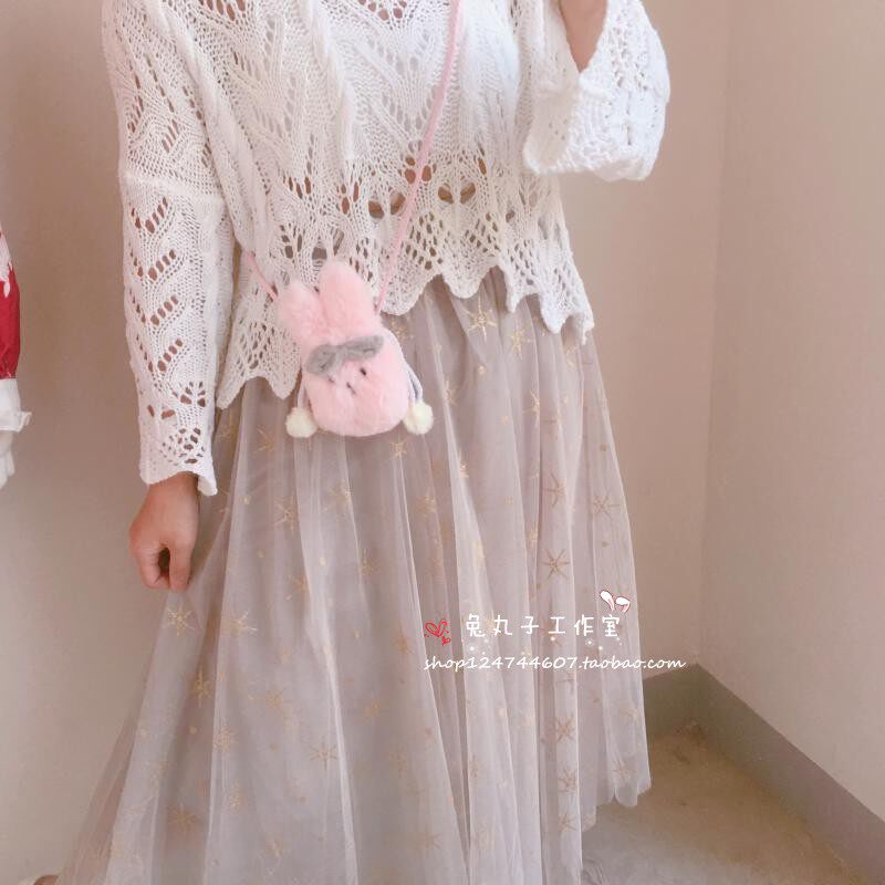 Плюшевый маленький милый кролик с бантиком, сумка через плечо, кошелек, на шнурках OTHER / Other 