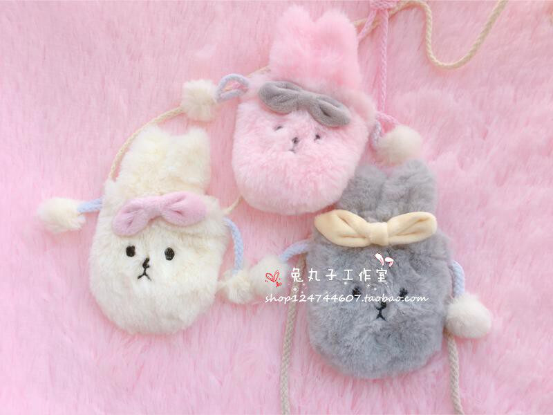 Плюшевый маленький милый кролик с бантиком, сумка через плечо, кошелек, на шнурках OTHER / Other 