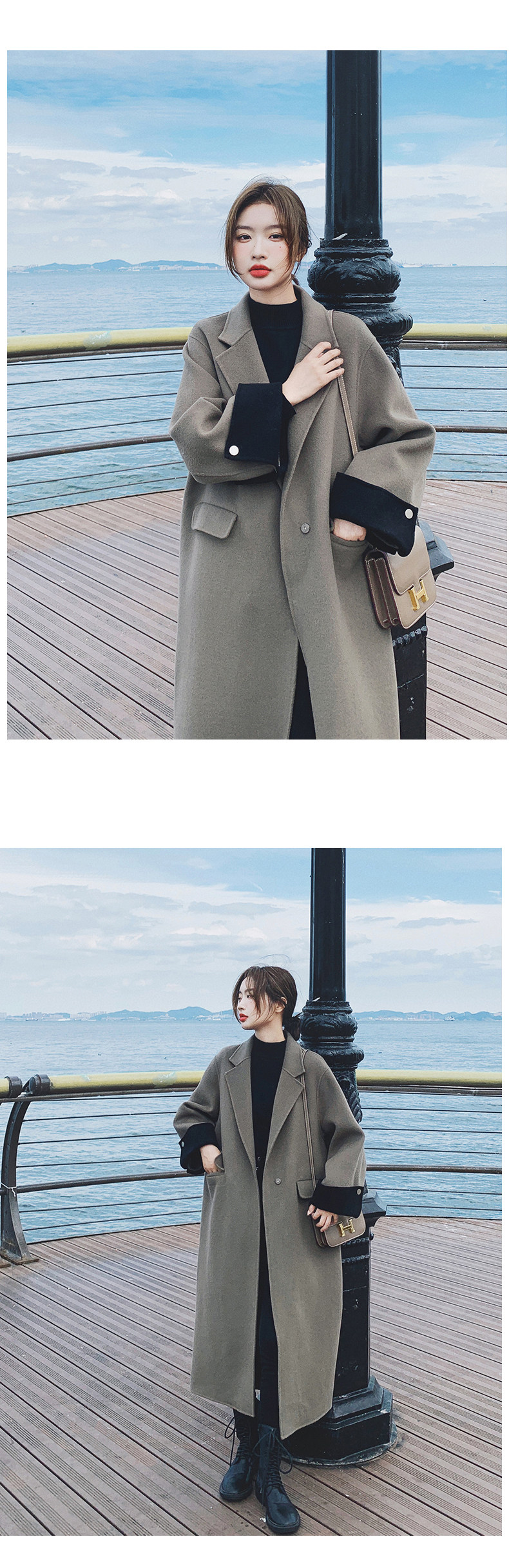 Демисезонное длинное шерстяное пальто, куртка, в корейском стиле, изысканный стиль, длина макси для возраста 