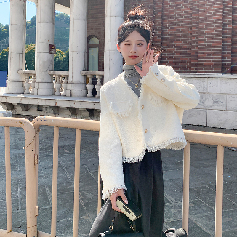 Off-White Tassel Chanel-Style Jacket for Women, 2026 Spring and Autumn, Elegant and Sophisticated Korean-Style Socialite Top for Petite Figures