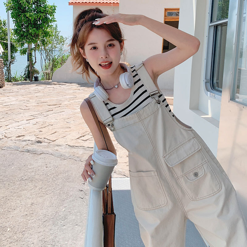 Beige Overalls for Women, 2026 Summer New Style, Trendy and Fashionable, Casual Loose Fit, Petite One-Piece Cropped Pants Beige Overalls for Women, 2026 Summer New Style, Trendy and Fashionable, Casual Loose Fit, Petite One-Piece Cropped Pants