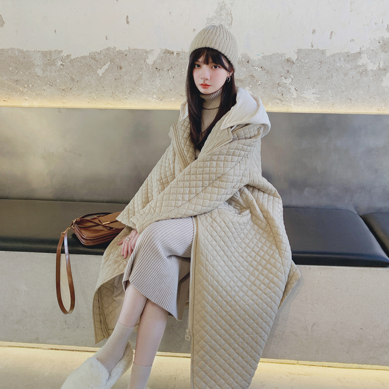 Winter Korean Style Oversized Loose Long Knee-Length Collarless Cotton Coat Quilted down Cotton Jacket for Women Trendy