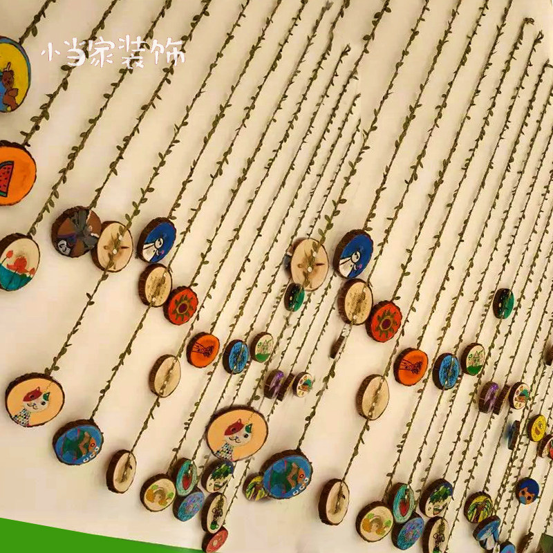 Art District Material Kindergarten Handmade Wood Chips Round Logs Solid Wood Fir Wood Background Wall Wood Chips Painting Rings