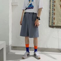 Summer Hong Kong flavor retro drawstring elastic suit shorts loose straight casual pants male student tide brand five-point pants