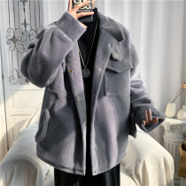 Winter Thickened Lamb Suede Jacket Male Tide Signs Ins Winter Dress Plus Suede Cotton Clothing Korean Version Trendy Loose Handsome Cotton Clothes
