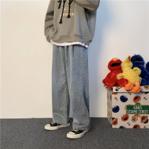 Port Wind Retro Denim Long Pants Male Tide Cards Straight Barrel Loose 100 Pendant Feel Tug Pants Trend Broadleg Old Daddy Pants Man