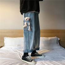 Small Bear Jeans Male Tide Ins port Wind 100 Loose Broadleg Pants Students Handsome FASHION STRAIGHT BARREL 90% PANTS