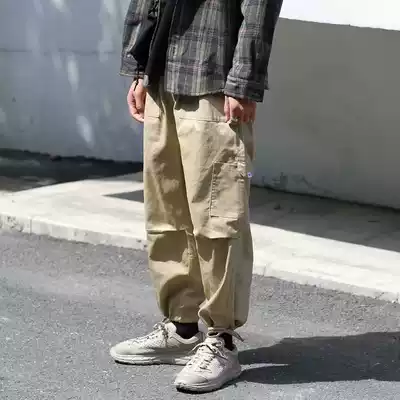 Japanese spring and autumn cargo overalls men's Tide brand ins loose nine-leg drawstring pants hip-hop Tide pants