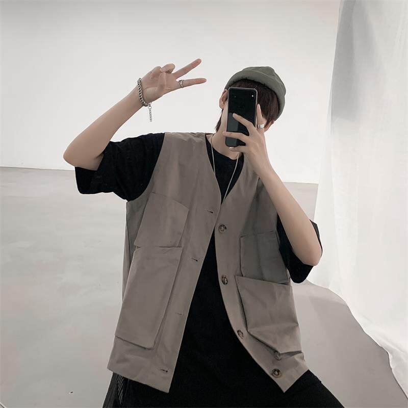 Workwear waistcoat waistcoat men's and women's fashion brand Japanese street loose coat vest men's retro multi-pocket sleeveless men's fashion